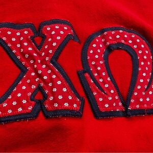 Vintage , Circa 1992 Chi Omega Red Sweatshirt. Large. Daisy flowers.